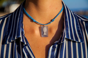 Rectangular beach glass fish necklace