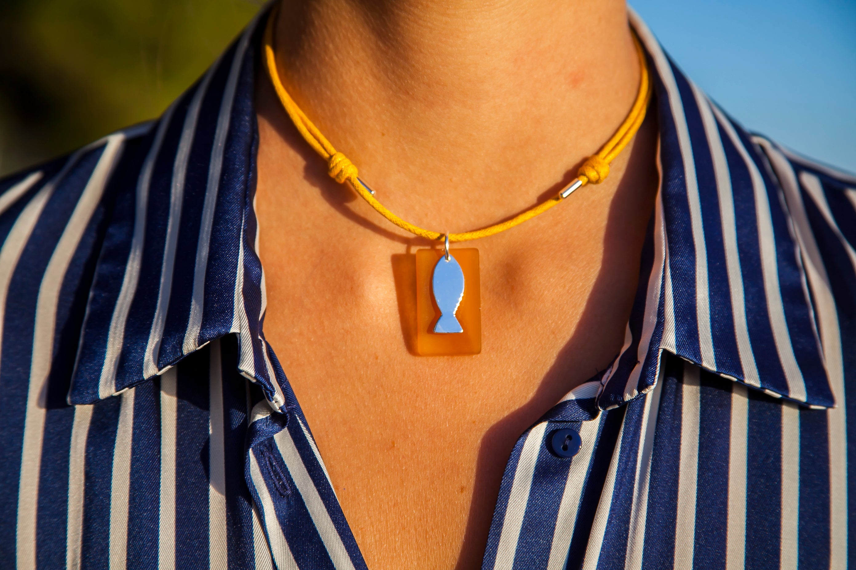 Rectangular beach glass fish necklace