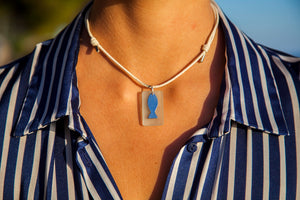 Rectangular beach glass fish necklace