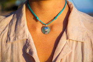 Round beach glass fish necklace