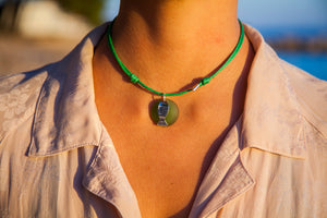 Round beach glass fish necklace