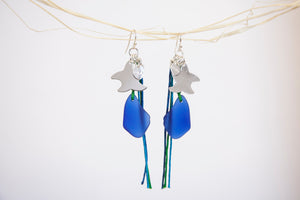 Beach glass long tassel earrings