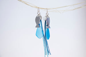 Beach glass long tassel earrings