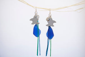 Beach glass long tassel earrings