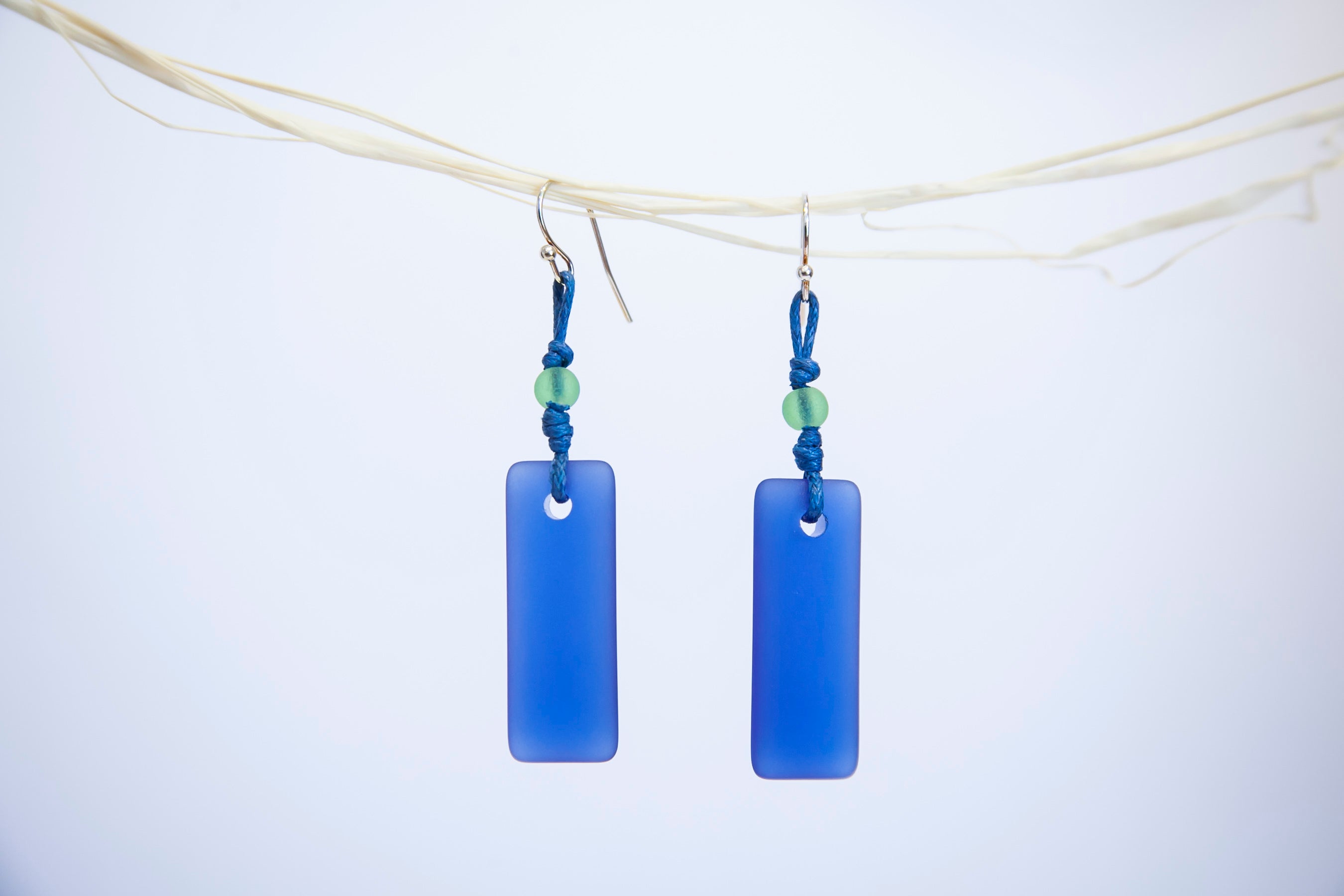 Puff rectangular beach glass earrings