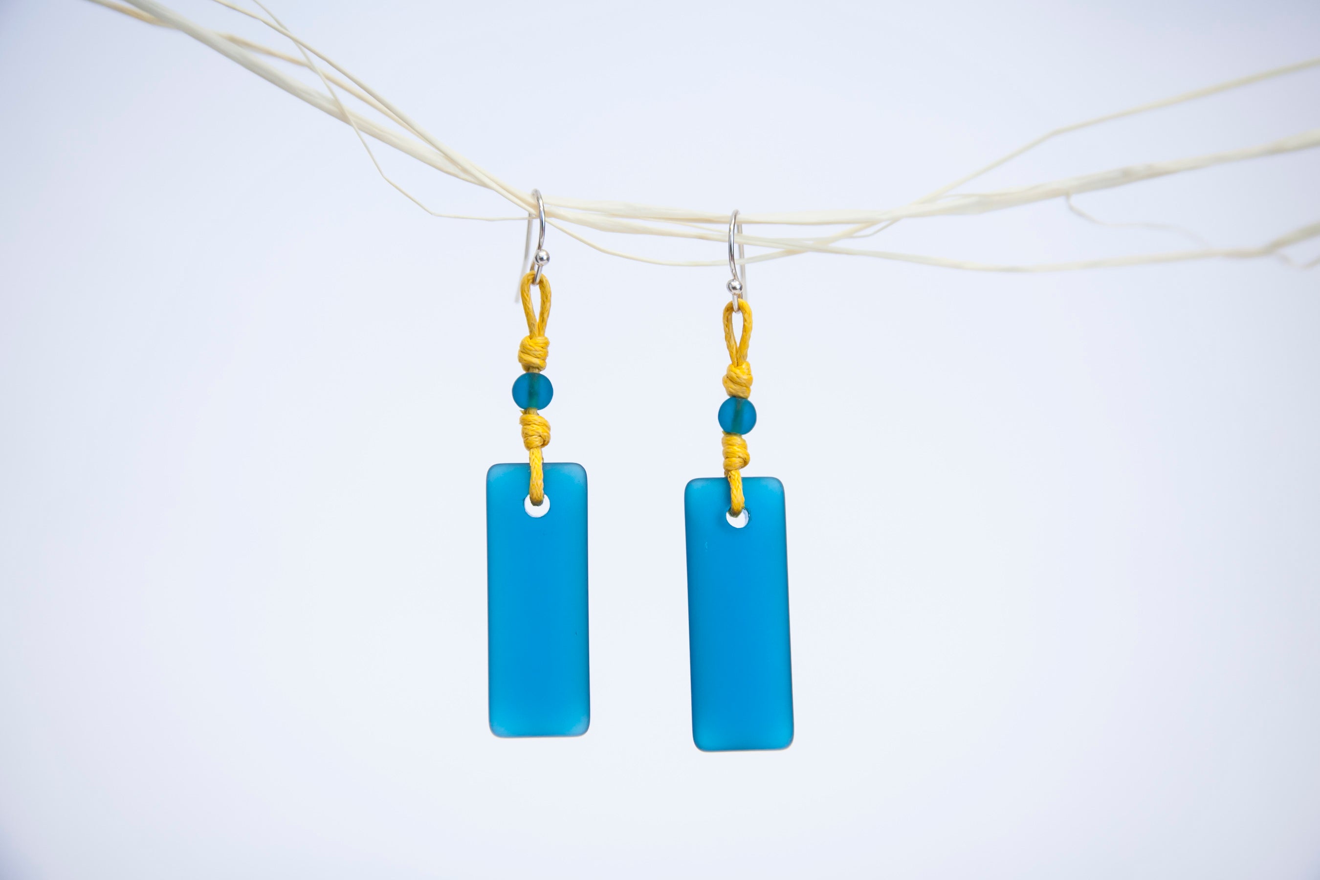 Puff rectangular beach glass earrings