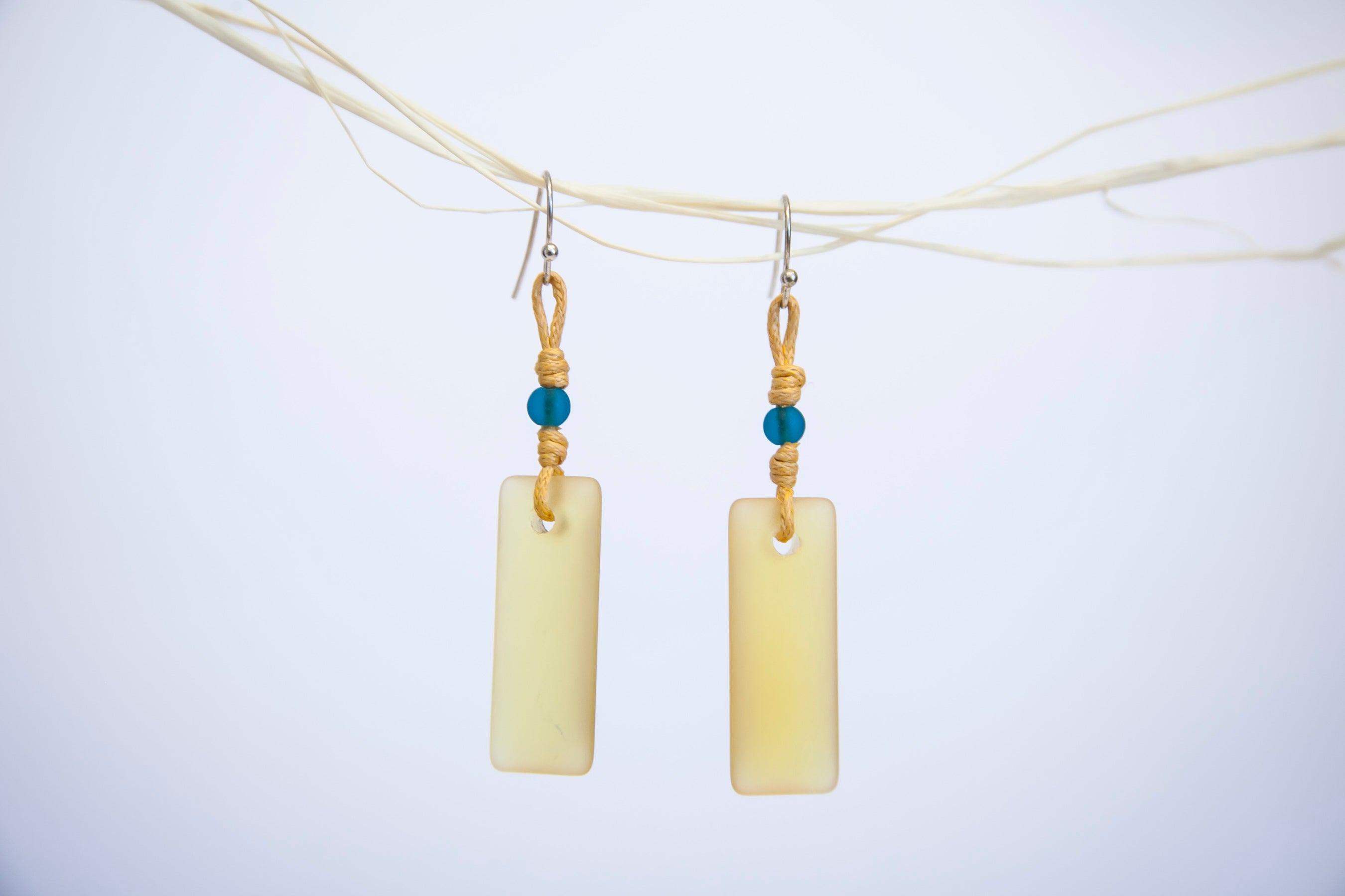 Puff rectangular beach glass earrings