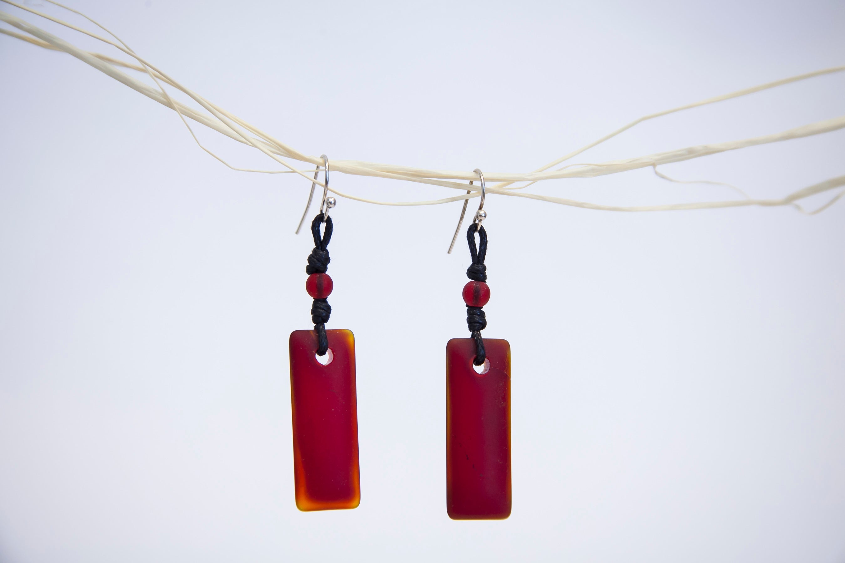 Puff rectangular beach glass earrings