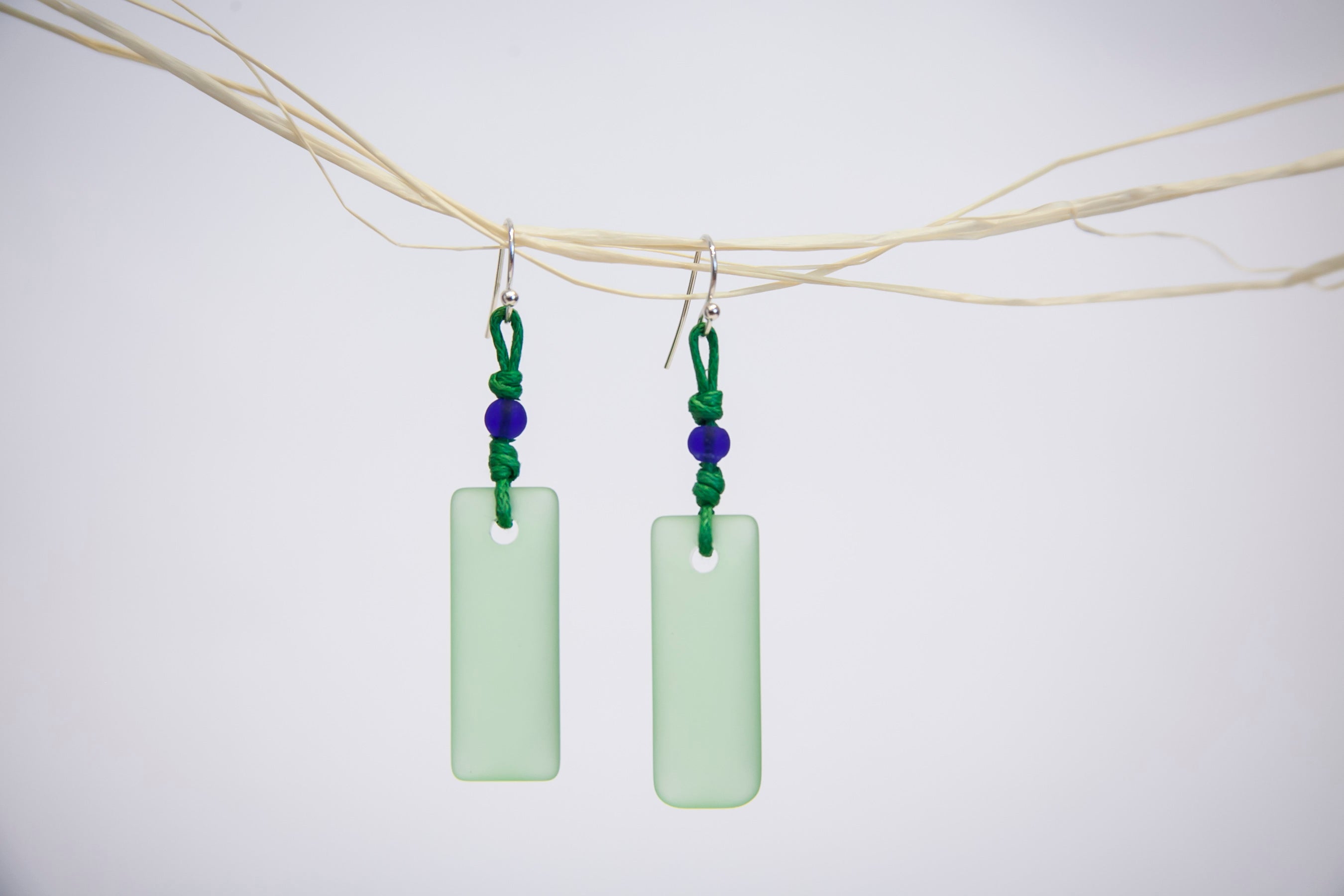 Puff rectangular beach glass earrings