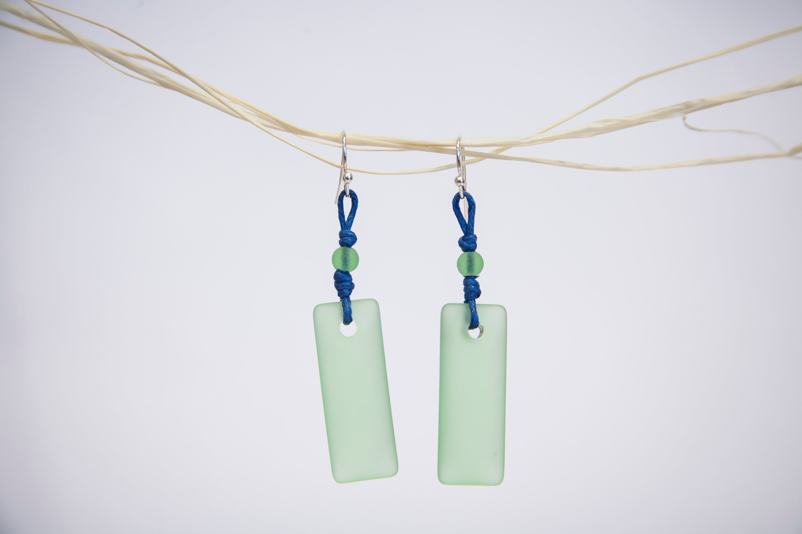 Puff rectangular beach glass earrings