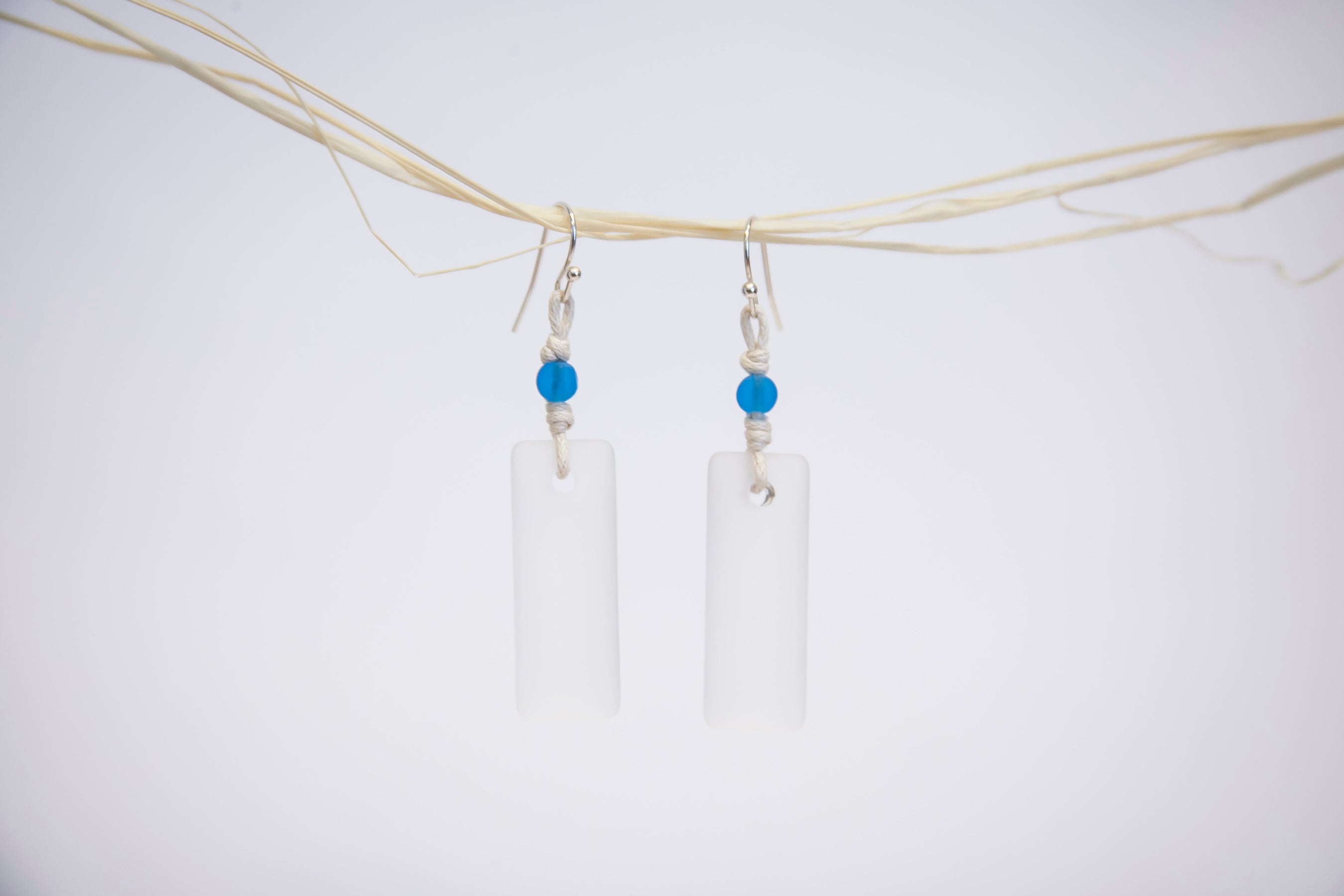 Puff rectangular beach glass earrings