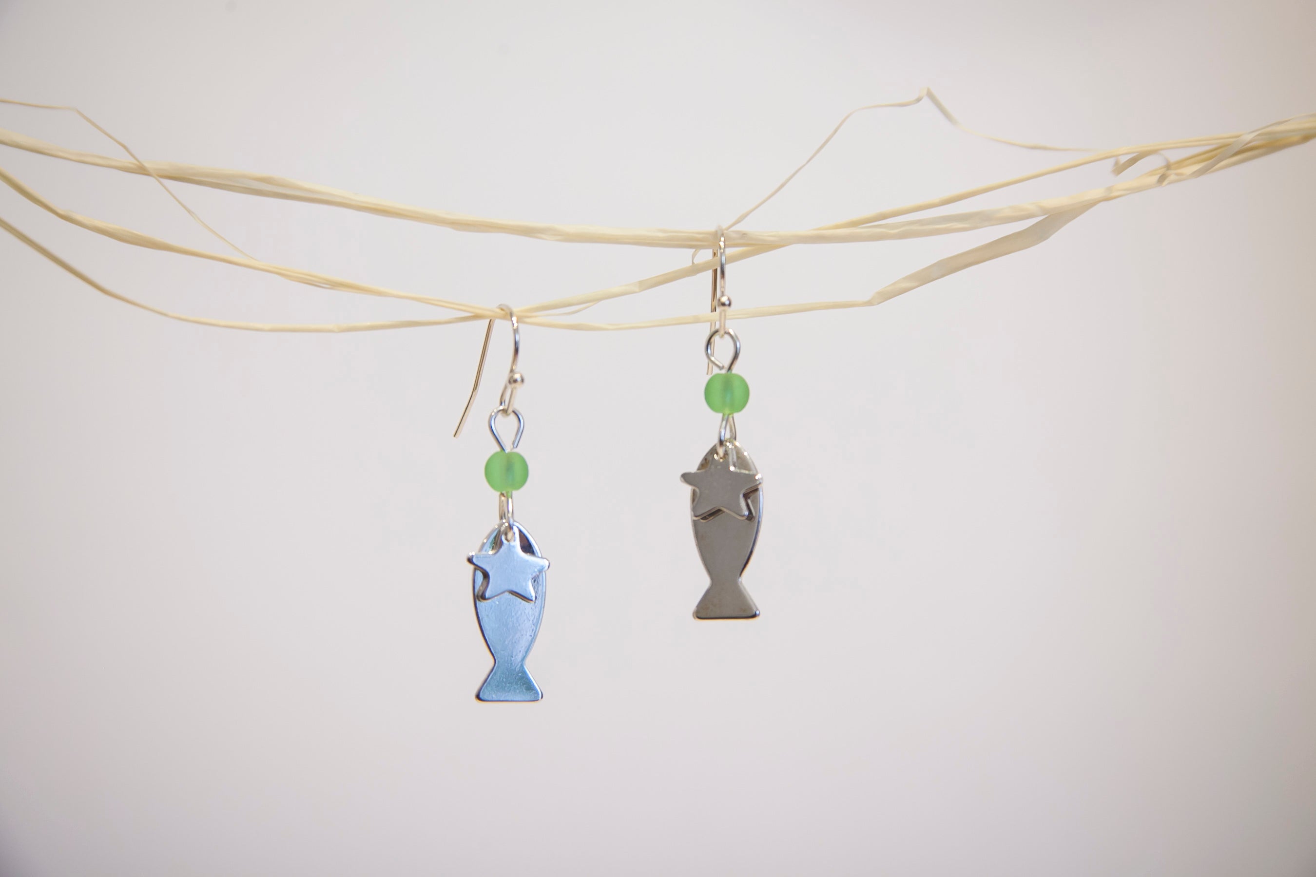 Fish and starfish beach glass earrings