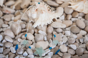 Three starfish beach glass necklace