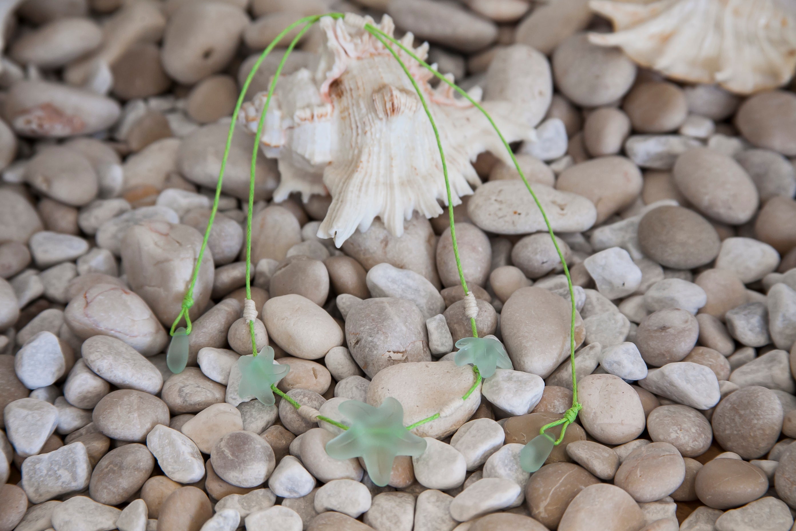 Three starfish beach glass necklace