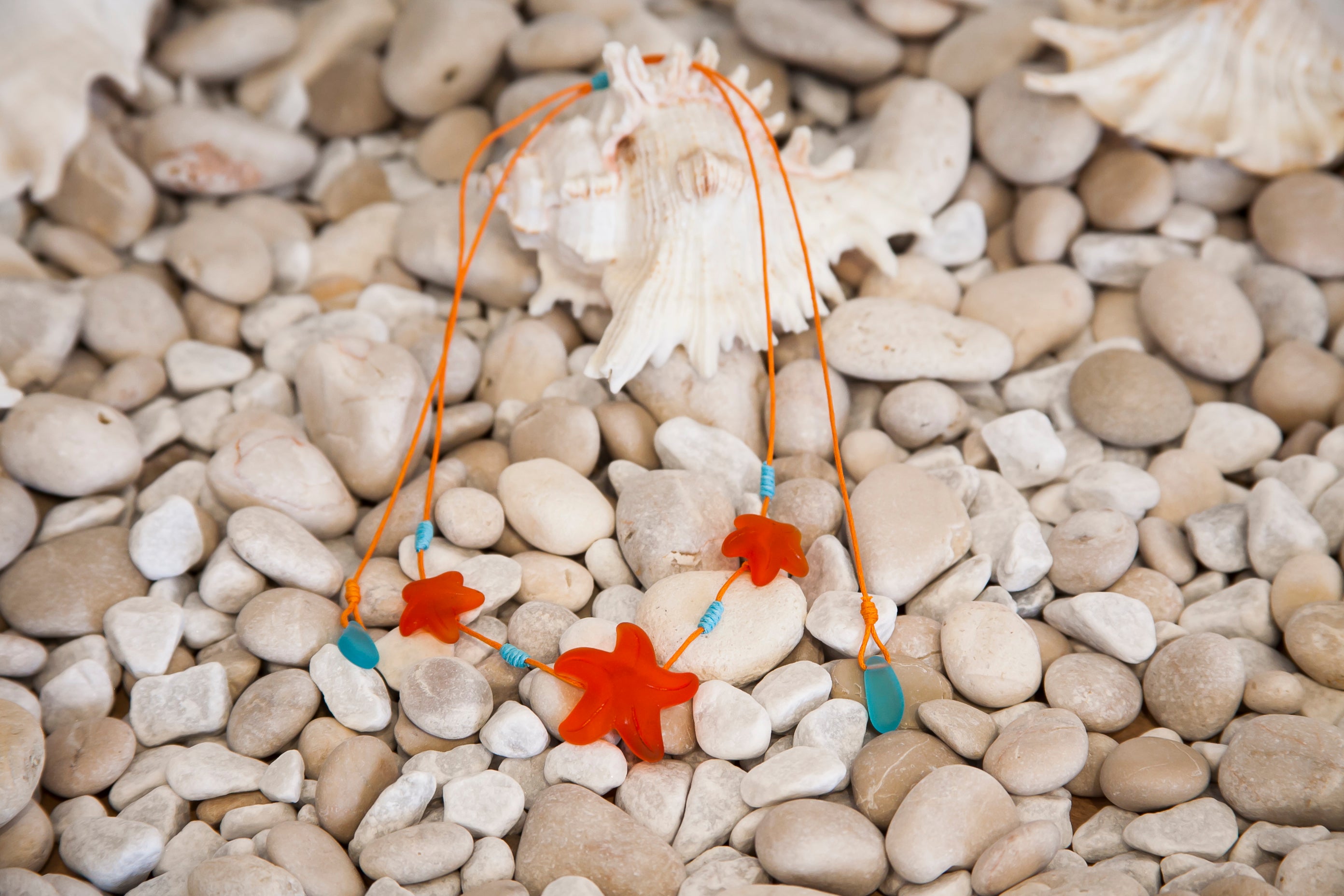 Three starfish beach glass necklace