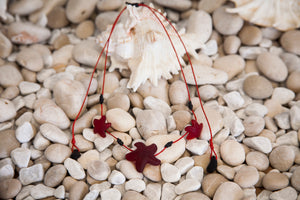 Three starfish beach glass necklace