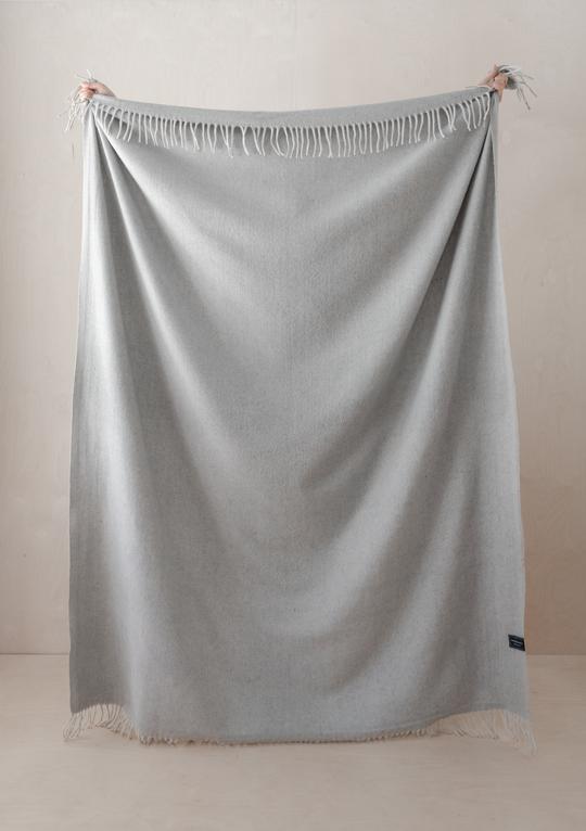 Recycled Wool Blanket in Silver Herringbone