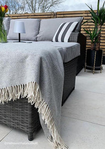 Recycled Wool Blanket in Silver Herringbone